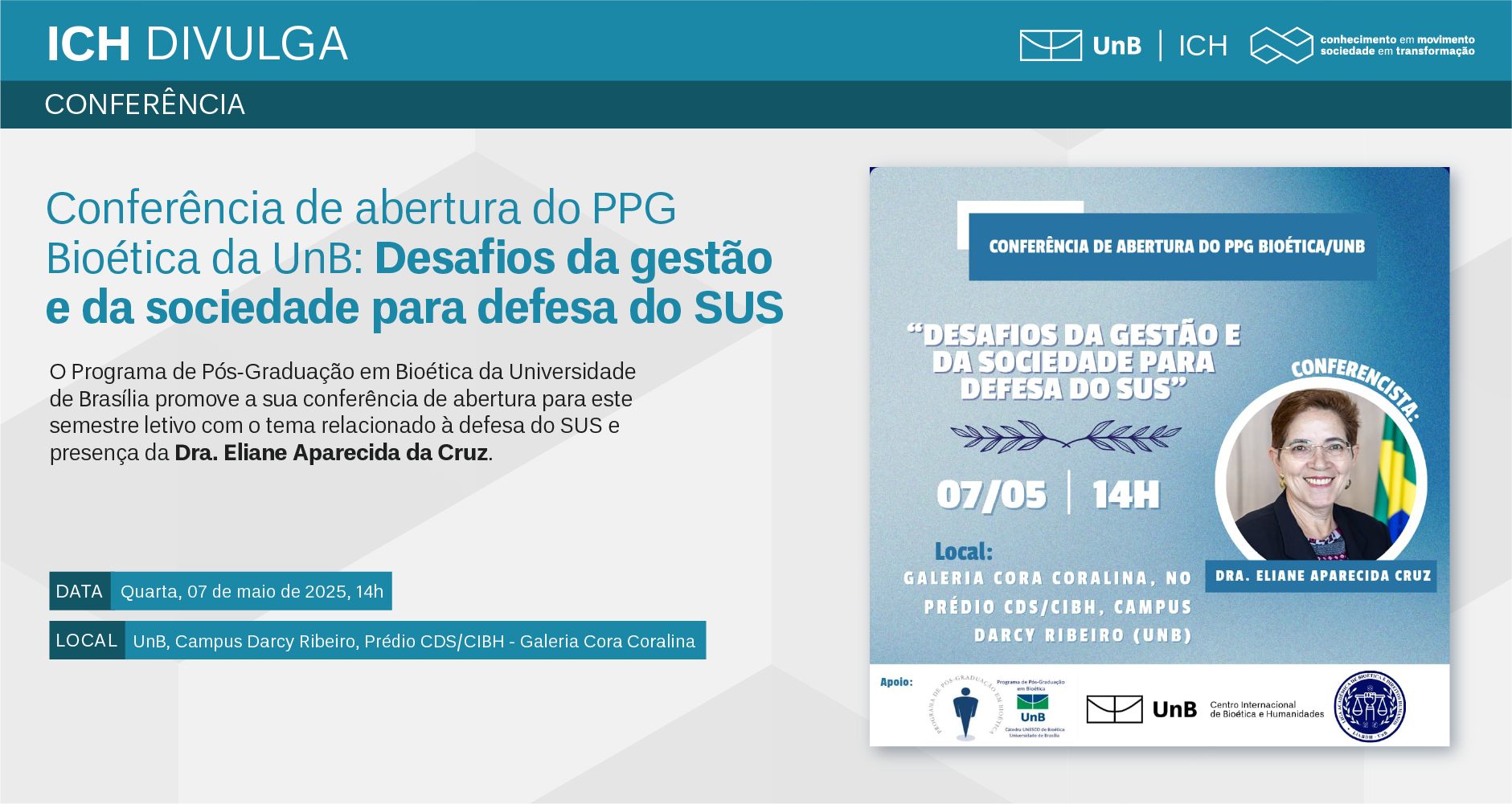 ICH Divulga conferência de abertura do PPG Bioética